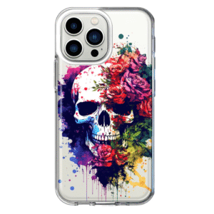 For Apple Iphone 13 Pro Shockproof Case Skull Red Purple Roses Cover