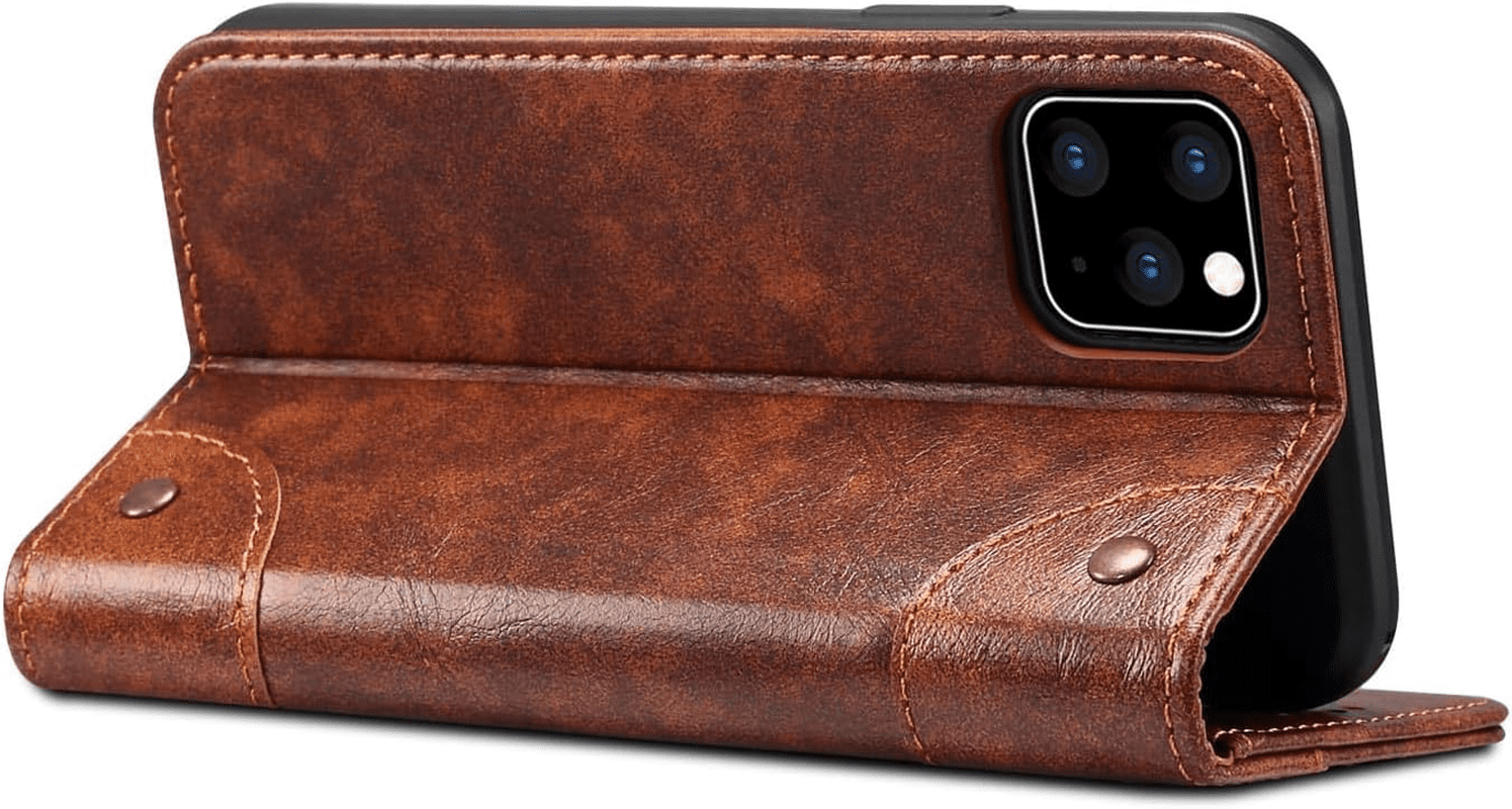 Compatible with Iphone 11 Leather Case, for Iphone 11 Wallet Folio Case Book Design Magnetic Closure with Stand and ID Holder Credit Card Slots for Apple Iphone 11 6.1 Inch 2019 Khaki - Image 3