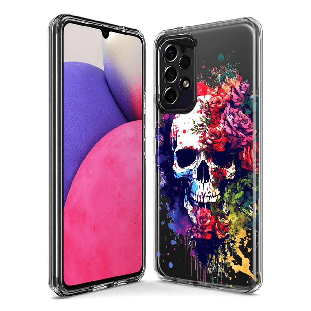For Samsung Galaxy A14 5G Shockproof Case Skull Red Purple Roses Cover - Image 3