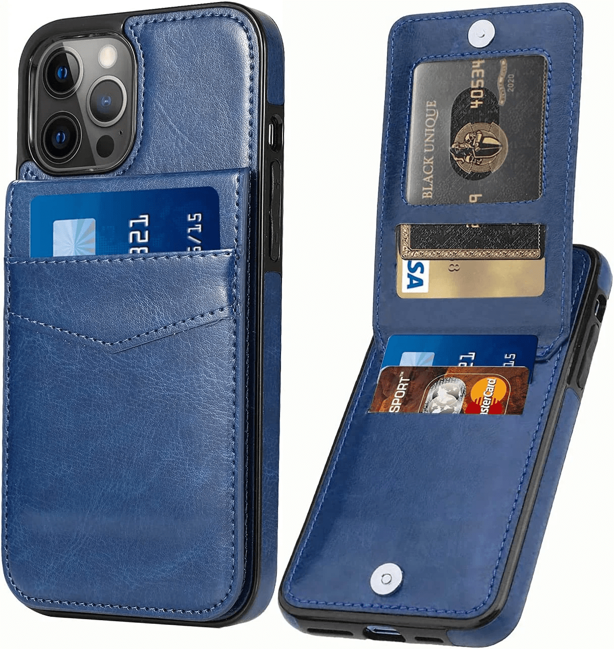 Wallet Case for Apple Iphone 15 Pro Max Leather Wallet Card Holder Case, Built in Kickstand with 6 Card Slots Holder for Apple Iphone 15 Pro Max, Navy
