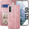 for Samsung Galaxy S21 Case, Magnetic Closure Flip Leather Wallet Case with Card Holder and Shockproof Function Kickstand Phone Case Compatible with Samsung S21 - Pink