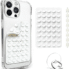 Double Sided Silicone Suction Cup Phone Mount Case for Selfies and Videos - Attach to Glass, Mirrors, Kitchen, Bathroom Sticky Grip for IPhone and Android - 3.97 Inches, White