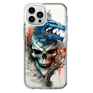 For Apple Iphone 12 Pro Max Shockproof Hybrid Case, Blue Dragon Skull