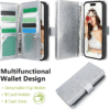 for Iphone 13 Wallet Case Detachable with Card Holder for Women Girls, Fashion Glitter PU Leather Wrist Strap Strong Magnetic Flip Wallet Removable Phone Case Cover for Iphone 13 6.1", Silver - Image 3