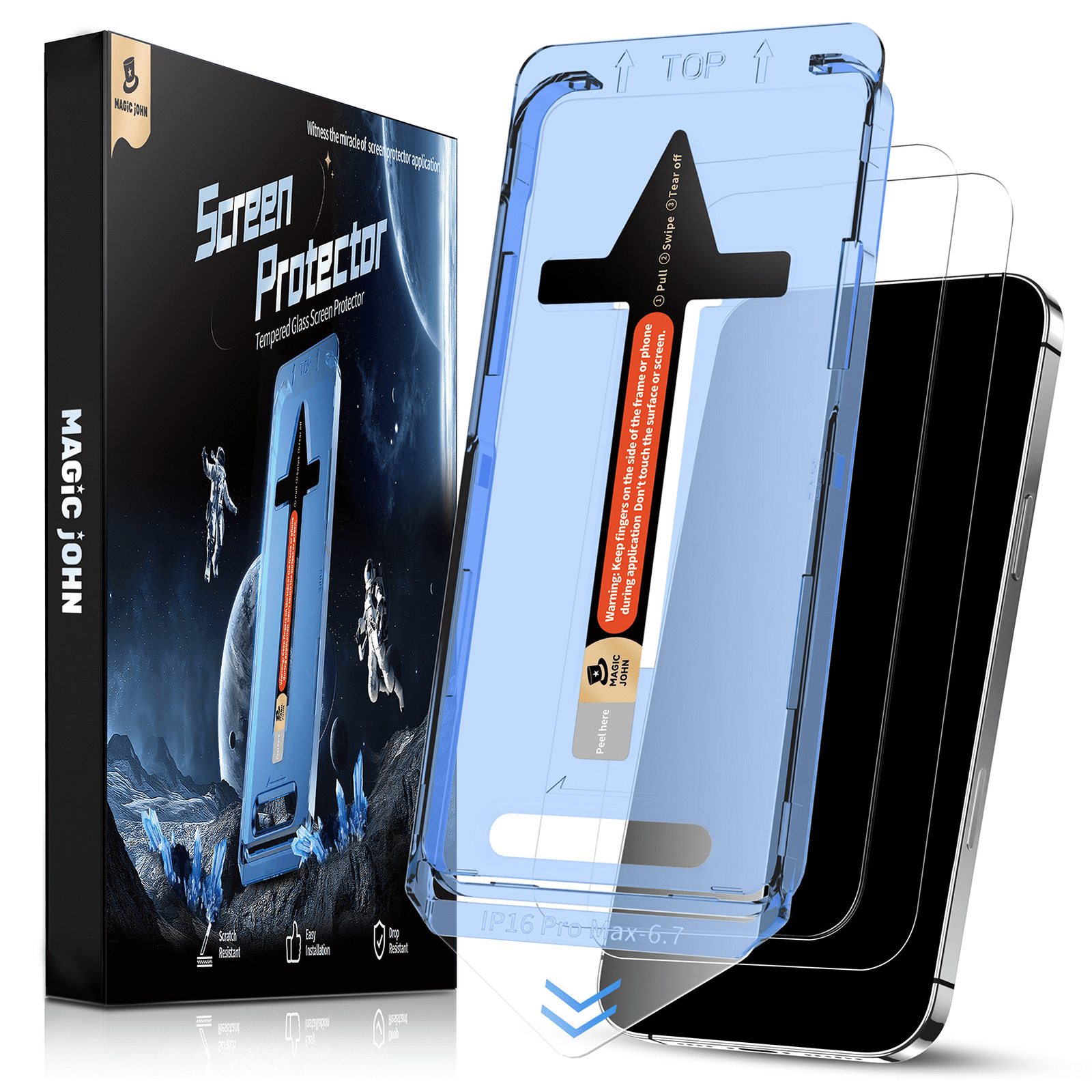 MAGIC JOHN 2 Pack for Iphone 16 Pro 6.3 Clear Tempered Glass Screen Protector
