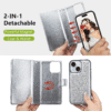 for Iphone 13 Wallet Case Detachable with Card Holder for Women Girls, Fashion Glitter PU Leather Wrist Strap Strong Magnetic Flip Wallet Removable Phone Case Cover for Iphone 13 6.1", Silver - Image 4