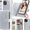 for Iphone 13 Wallet Case Detachable with Card Holder for Women Girls, Fashion Glitter PU Leather Wrist Strap Strong Magnetic Flip Wallet Removable Phone Case Cover for Iphone 13 6.1", Silver - Image 11
