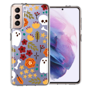 For Samsung Galaxy S21 Autumn Flowers Ghosts Skulls Halloween Case