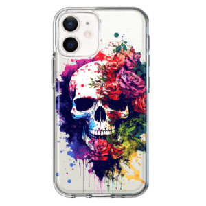 For Apple Iphone 12 Shockproof Case Skull Red Purple Roses Cover