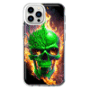 For Apple Iphone 13 Pro Max Shockproof Hybrid Case, Green Flaming Fire Skull - Image 2