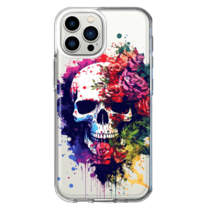 For Apple Iphone 12 Pro Shockproof Case Skull Red Purple Roses Cover