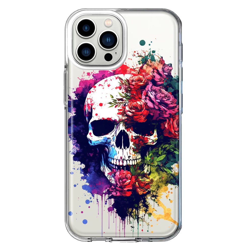 For Apple Iphone 12 Pro Shockproof Case Skull Red Purple Roses Cover
