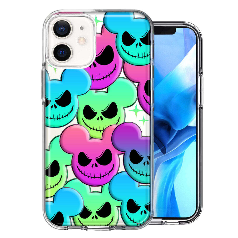 For Apple Iphone 14 Rainbow Nightmare Skulls Spooky Halloween Case