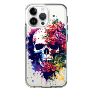 For Apple Iphone 14 Pro Max Shockproof Case Skull Red Purple Roses Cover